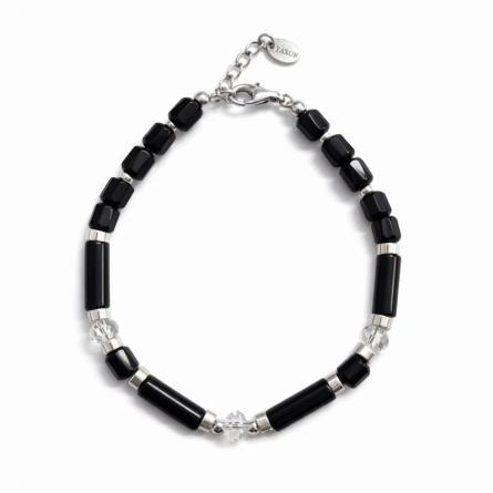 Bransoleta z onyksem, hematytem, kryształem svarowskiego - BT002