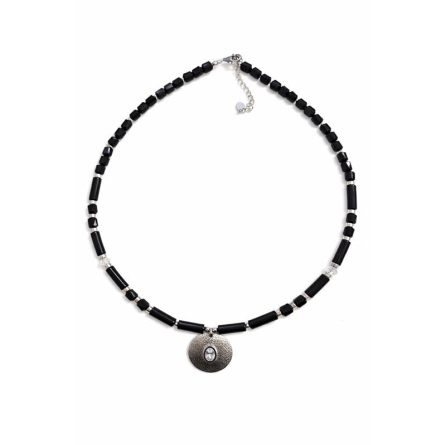 Naszyjnik z onyksem, hematytem, kryształem svarowskiego - NT002