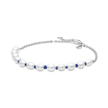 Bransoletka łańcuszkowa z hodowlaną perłą słodkowodną i niebieskim sznurkiem - 591689C01
