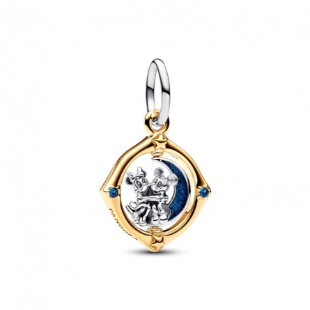 Srebrno-złoty charms-zawieszka Disney Myszka Miki i Myszka Minnie z obrotowym księżycem - 762955C01