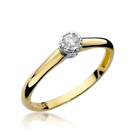 Pierścionek z brylantem z żółtego złota - W-42 / 0.13 ct