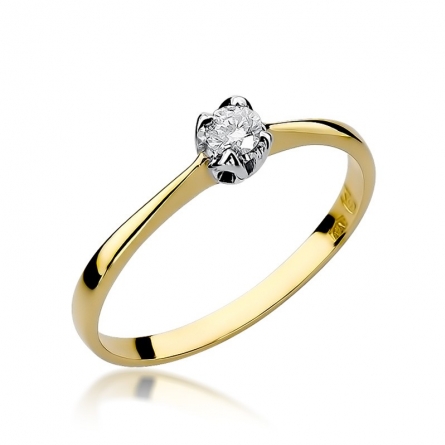 Pierścionek z brylantem z żółtego złota - W-47 / 0.10 ct