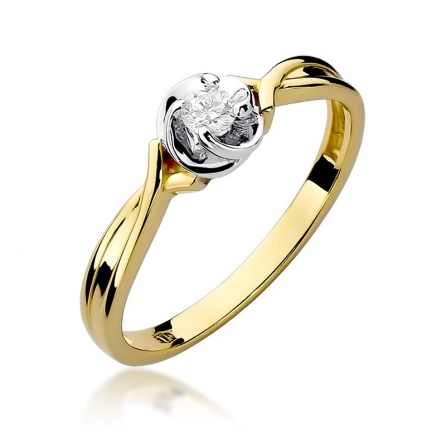 Pierścionek z brylantem z żółtego złota - W-329 / 0.10 ct