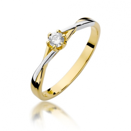 Pierścionek z brylantem z białego i żółtego złota - W-340 / 0.12ct