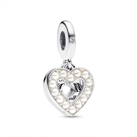 Podwójna zawieszka w kształcie serca z białymi perłami - 7926469C01